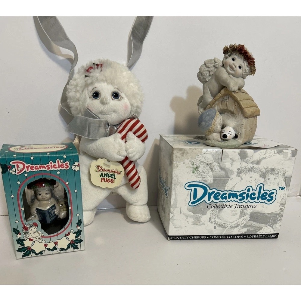Dreamsicles Set Of 3 Sleep Over Peppermint Plush‎ Cherub Ornament 1245